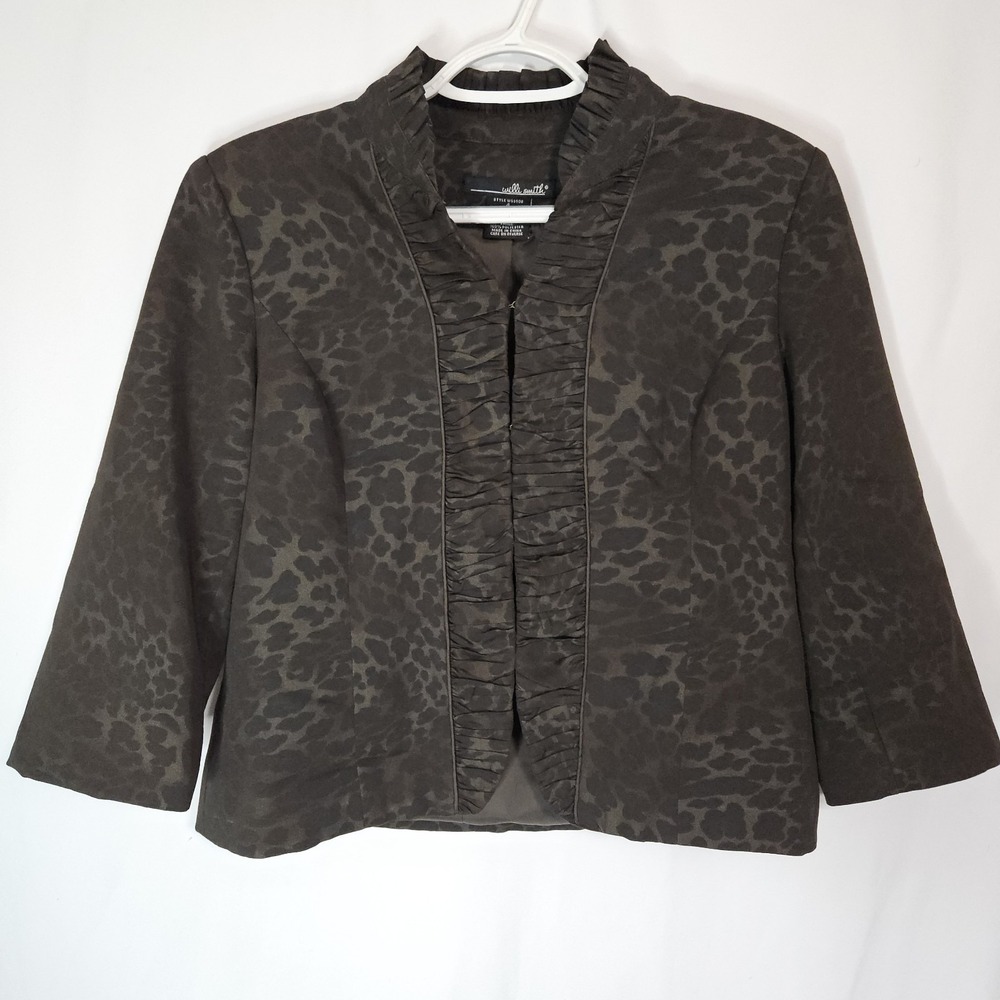Blazer Womens 4 Brown Excellent Leopard Print‎ Ruffle Trim Willi Smith Y2K
